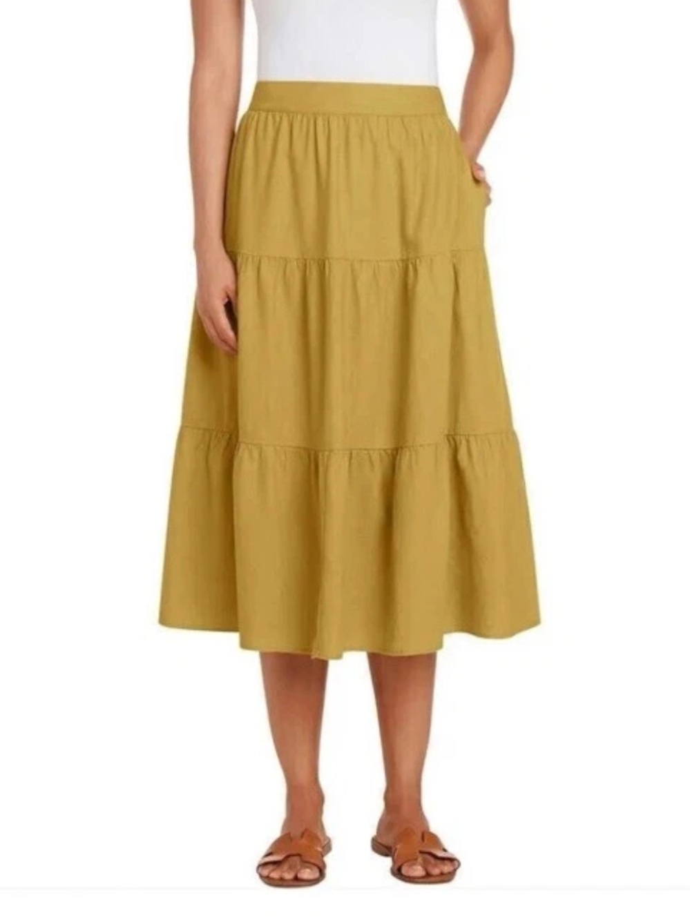 Matty M Mustard Midi Tiered Skirt